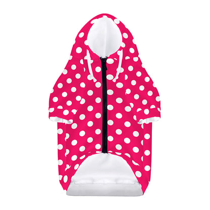 Hot Pink And White Polka Dot Print Dog Zip Up Hoodie