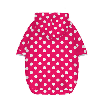 Hot Pink And White Polka Dot Print Dog Zip Up Hoodie