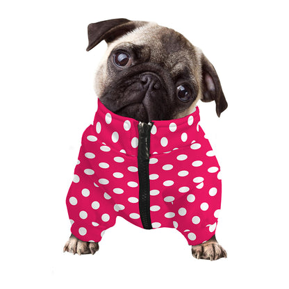 Hot Pink And White Polka Dot Print Dog Zip Up Jacket