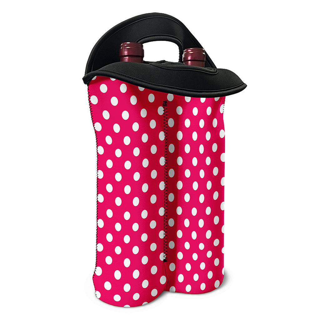 Hot Pink And White Polka Dot Print Double Neoprene Wine Tote