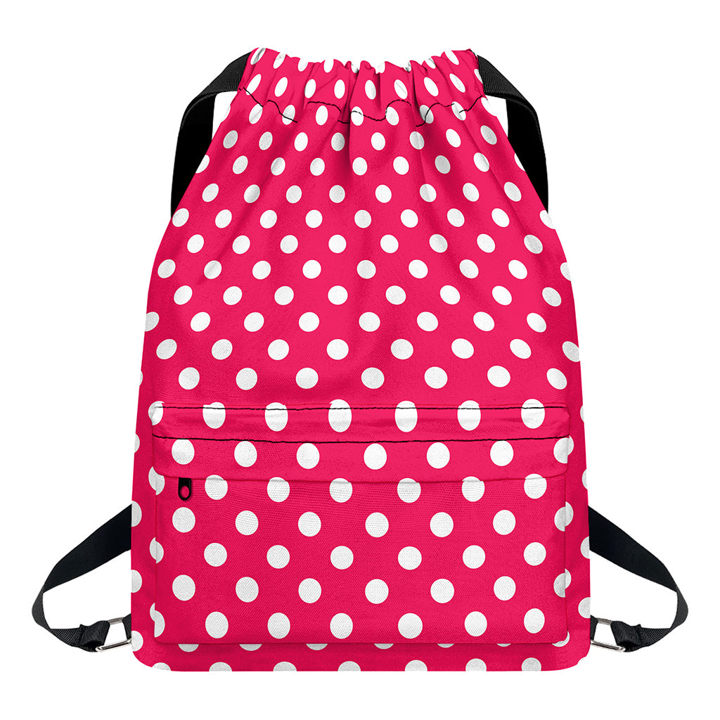 Hot Pink And White Polka Dot Print Drawstring Backpack