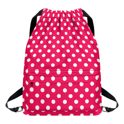 Hot Pink And White Polka Dot Print Drawstring Backpack