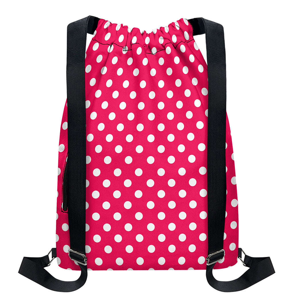 Hot Pink And White Polka Dot Print Drawstring Backpack