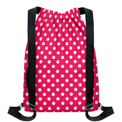Hot Pink And White Polka Dot Print Drawstring Backpack