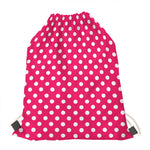 Hot Pink And White Polka Dot Print Drawstring Bag