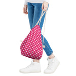 Hot Pink And White Polka Dot Print Drawstring Bag
