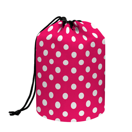 Hot Pink And White Polka Dot Print Drawstring Makeup Bag