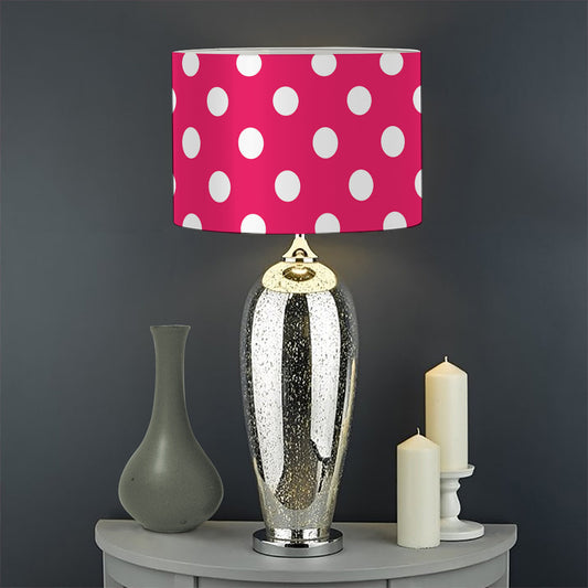 Hot Pink And White Polka Dot Print Drum Lamp Shade