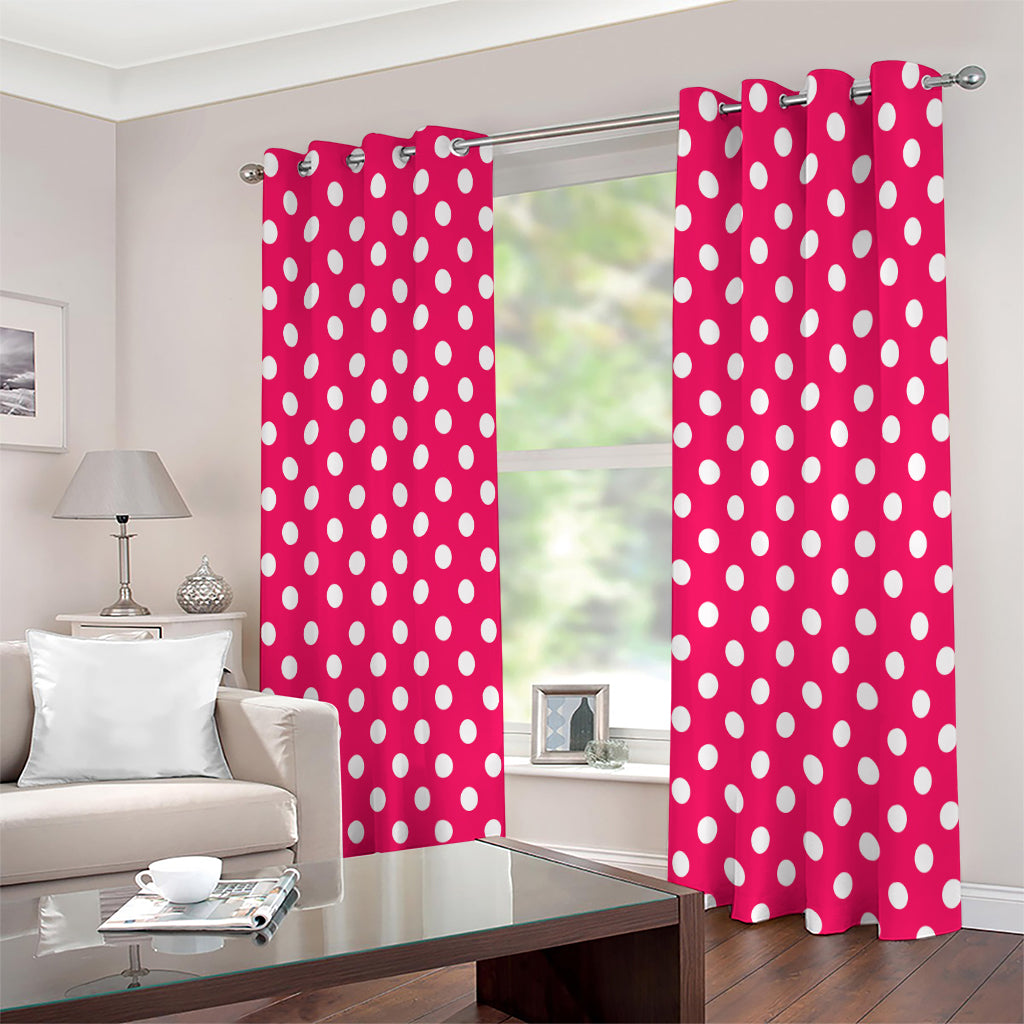 Hot Pink And White Polka Dot Print Extra Wide Grommet Curtains