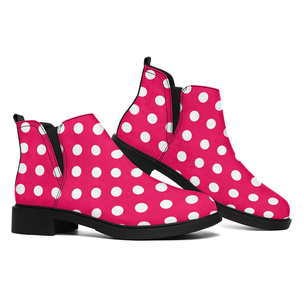 Hot Pink And White Polka Dot Print Flat Ankle Boots