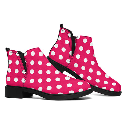 Hot Pink And White Polka Dot Print Flat Ankle Boots