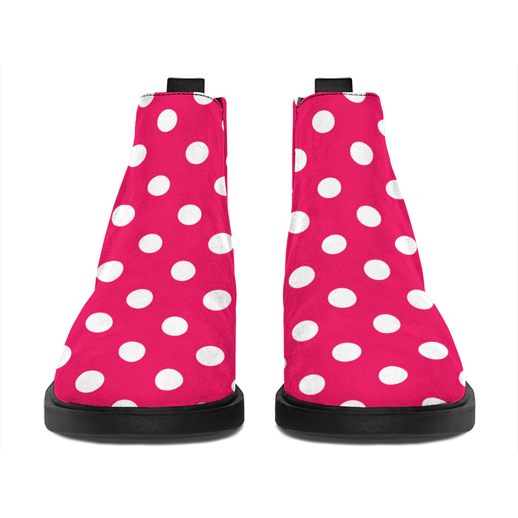 Hot Pink And White Polka Dot Print Flat Ankle Boots