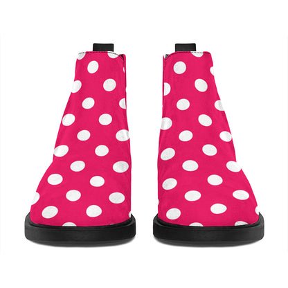 Hot Pink And White Polka Dot Print Flat Ankle Boots