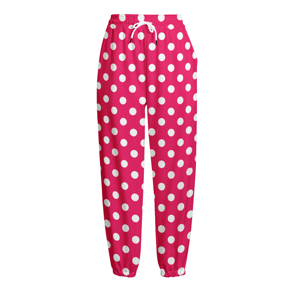 Hot Pink And White Polka Dot Print Fleece Lined Knit Pants