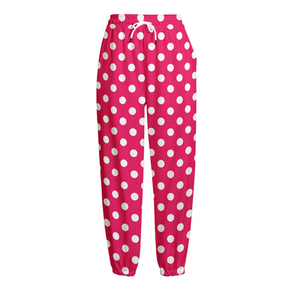 Hot Pink And White Polka Dot Print Fleece Lined Knit Pants