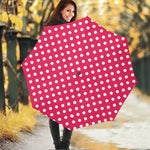 Hot Pink And White Polka Dot Print Foldable Umbrella