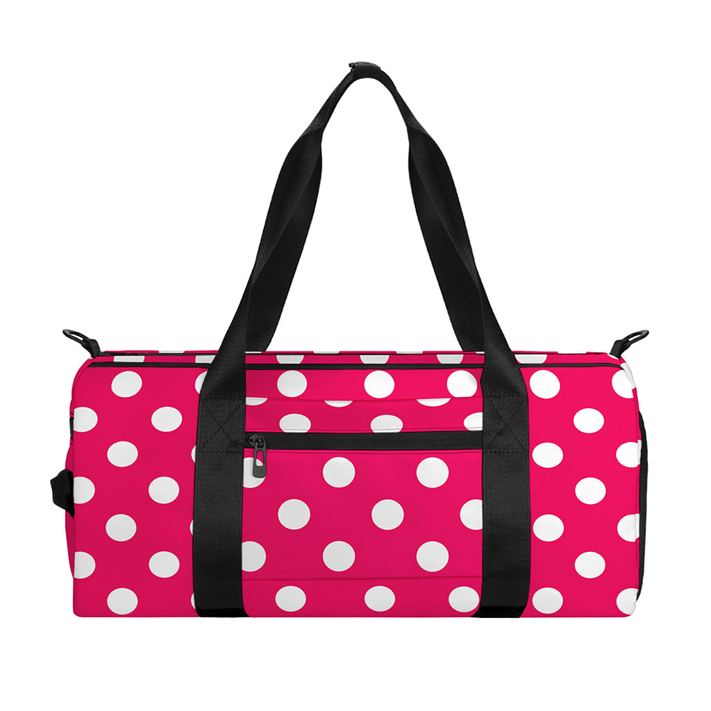 Hot Pink And White Polka Dot Print Gym Bag