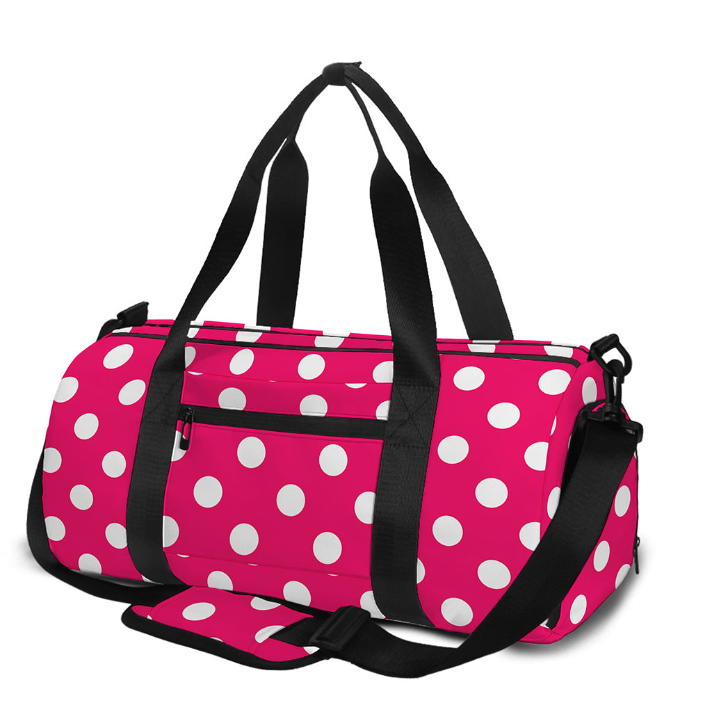 Hot Pink And White Polka Dot Print Gym Bag