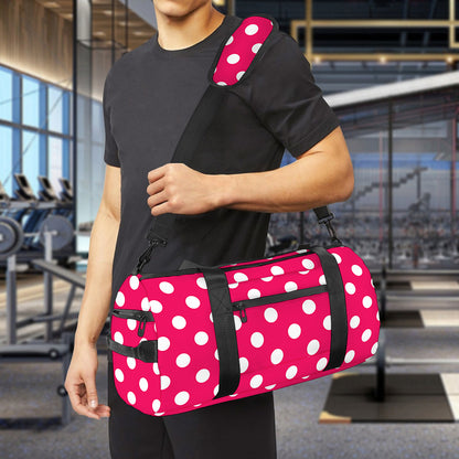 Hot Pink And White Polka Dot Print Gym Bag