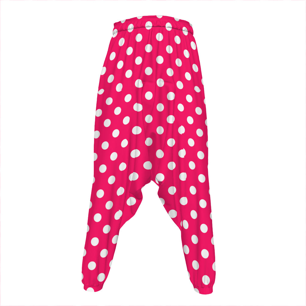 Hot Pink And White Polka Dot Print Hammer Pants