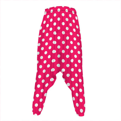 Hot Pink And White Polka Dot Print Hammer Pants