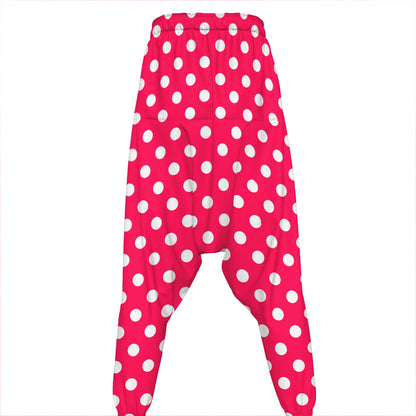 Hot Pink And White Polka Dot Print Hammer Pants