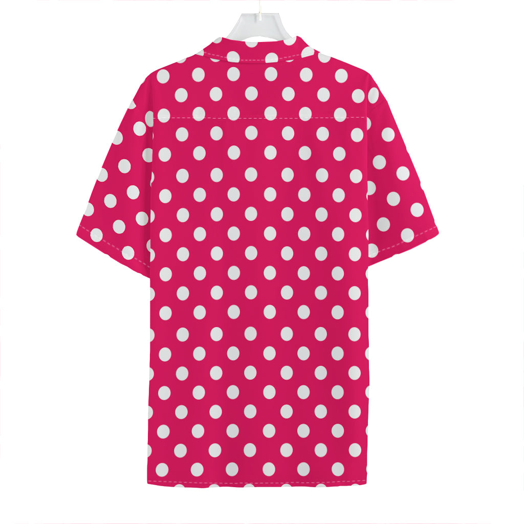 Hot Pink And White Polka Dot Print Hawaiian Shirt