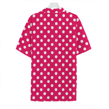 Hot Pink And White Polka Dot Print Hawaiian Shirt