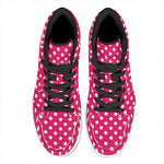 Hot Pink And White Polka Dot Print High Top Leather Sneakers