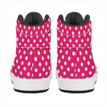 Hot Pink And White Polka Dot Print High Top Leather Sneakers