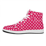 Hot Pink And White Polka Dot Print High Top Leather Sneakers