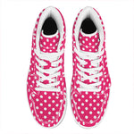Hot Pink And White Polka Dot Print High Top Leather Sneakers