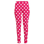 Hot Pink And White Polka Dot Print High-Waisted Pocket Leggings
