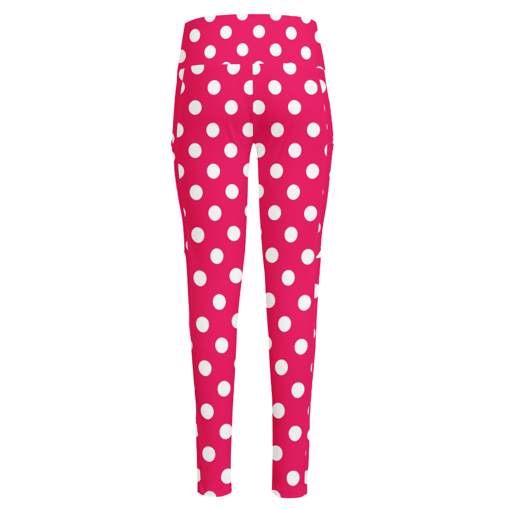 Hot Pink And White Polka Dot Print High-Waisted Pocket Leggings