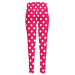 Hot Pink And White Polka Dot Print High-Waisted Pocket Leggings