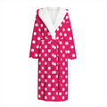 Hot Pink And White Polka Dot Print Hooded Bathrobe