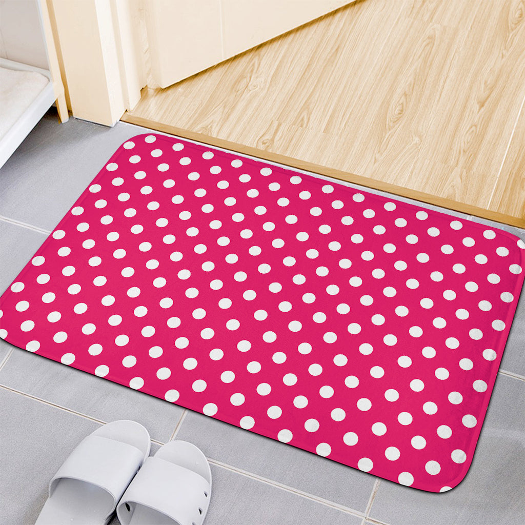 Hot Pink And White Polka Dot Print Indoor Door Mat