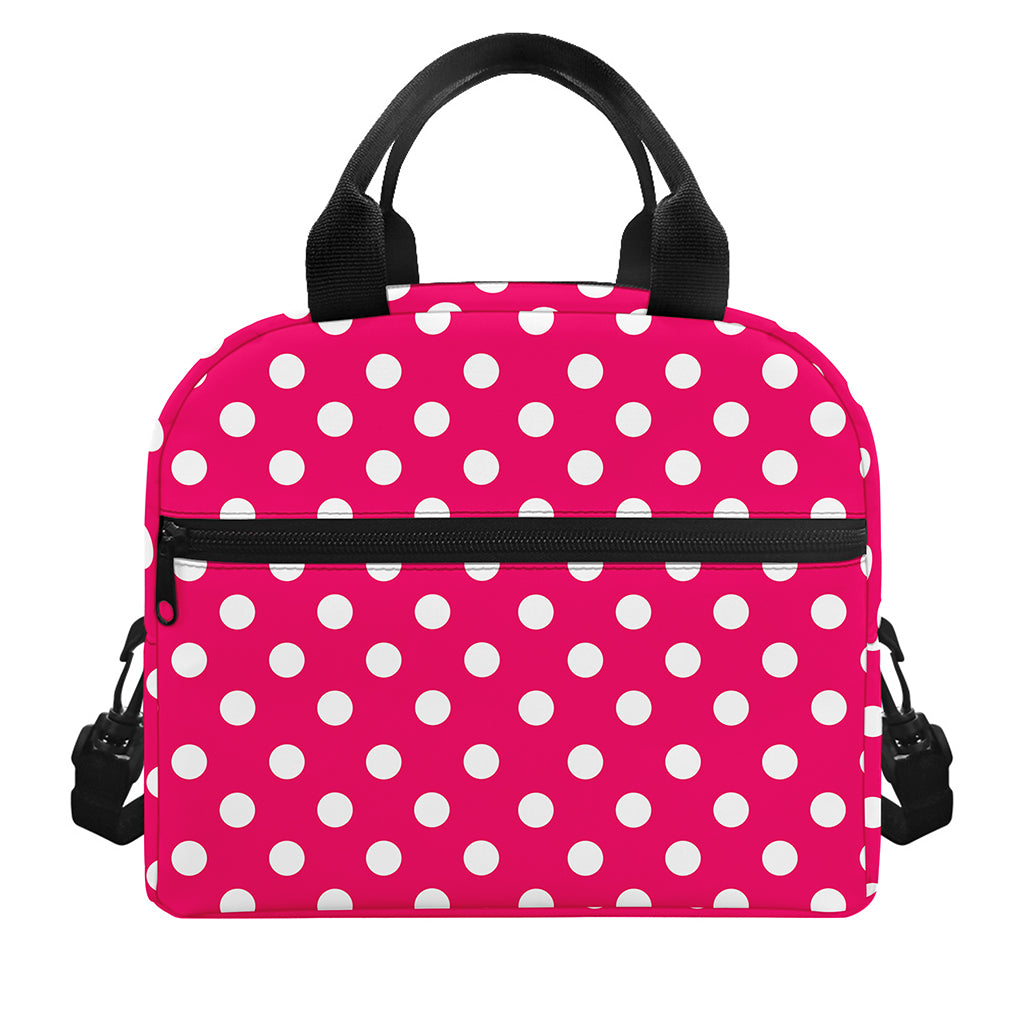 Hot Pink And White Polka Dot Print Insulated Lunch Bag