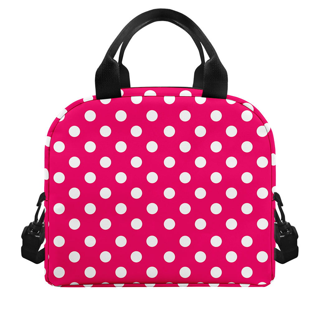 Hot Pink And White Polka Dot Print Insulated Lunch Bag