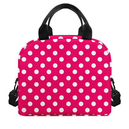 Hot Pink And White Polka Dot Print Insulated Lunch Bag