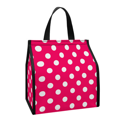 Hot Pink And White Polka Dot Print Insulated Lunch Tote