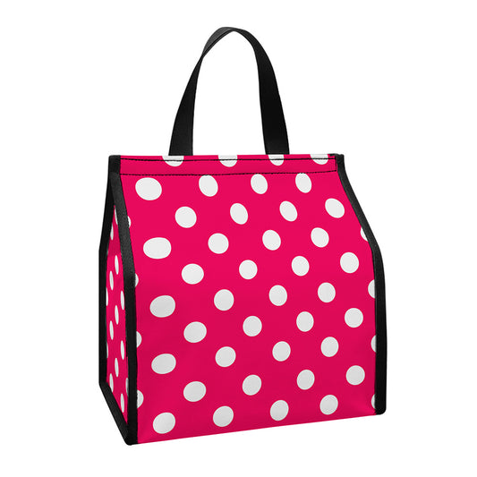 Hot Pink And White Polka Dot Print Insulated Lunch Tote