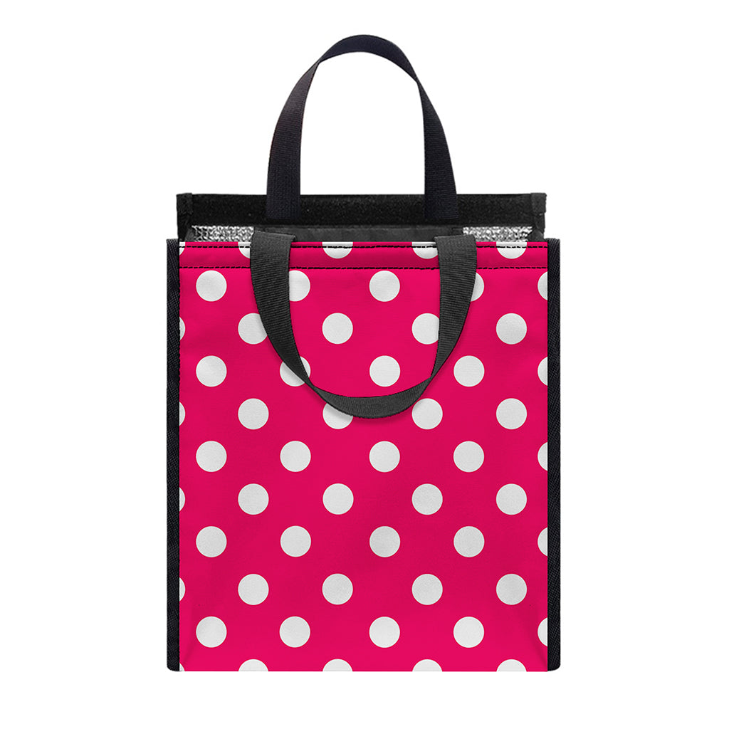 Hot Pink And White Polka Dot Print Insulated Lunch Tote