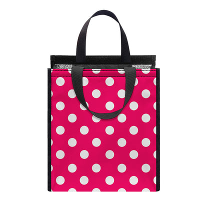 Hot Pink And White Polka Dot Print Insulated Lunch Tote