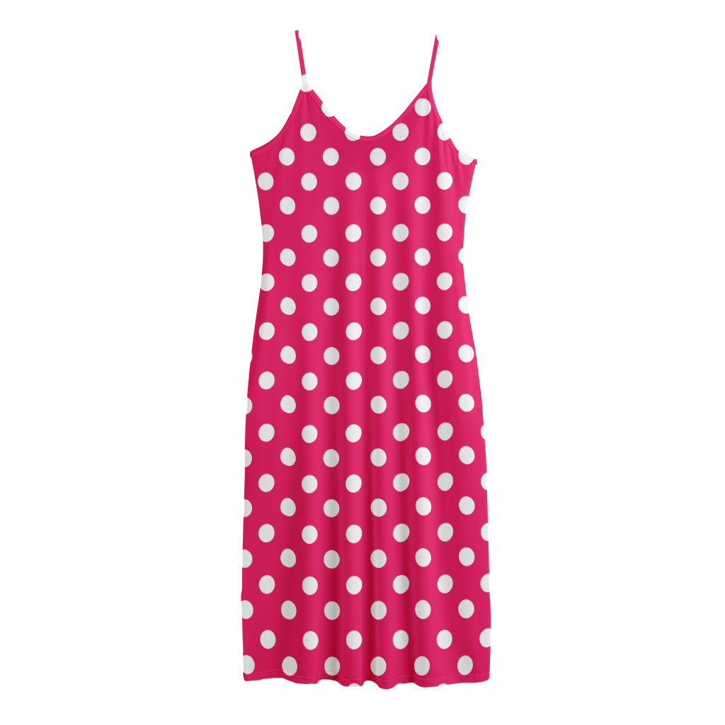 Hot Pink And White Polka Dot Print Jersey Midi Cami Dress