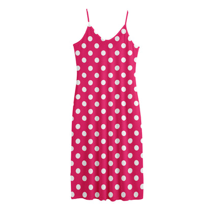 Hot Pink And White Polka Dot Print Jersey Midi Cami Dress