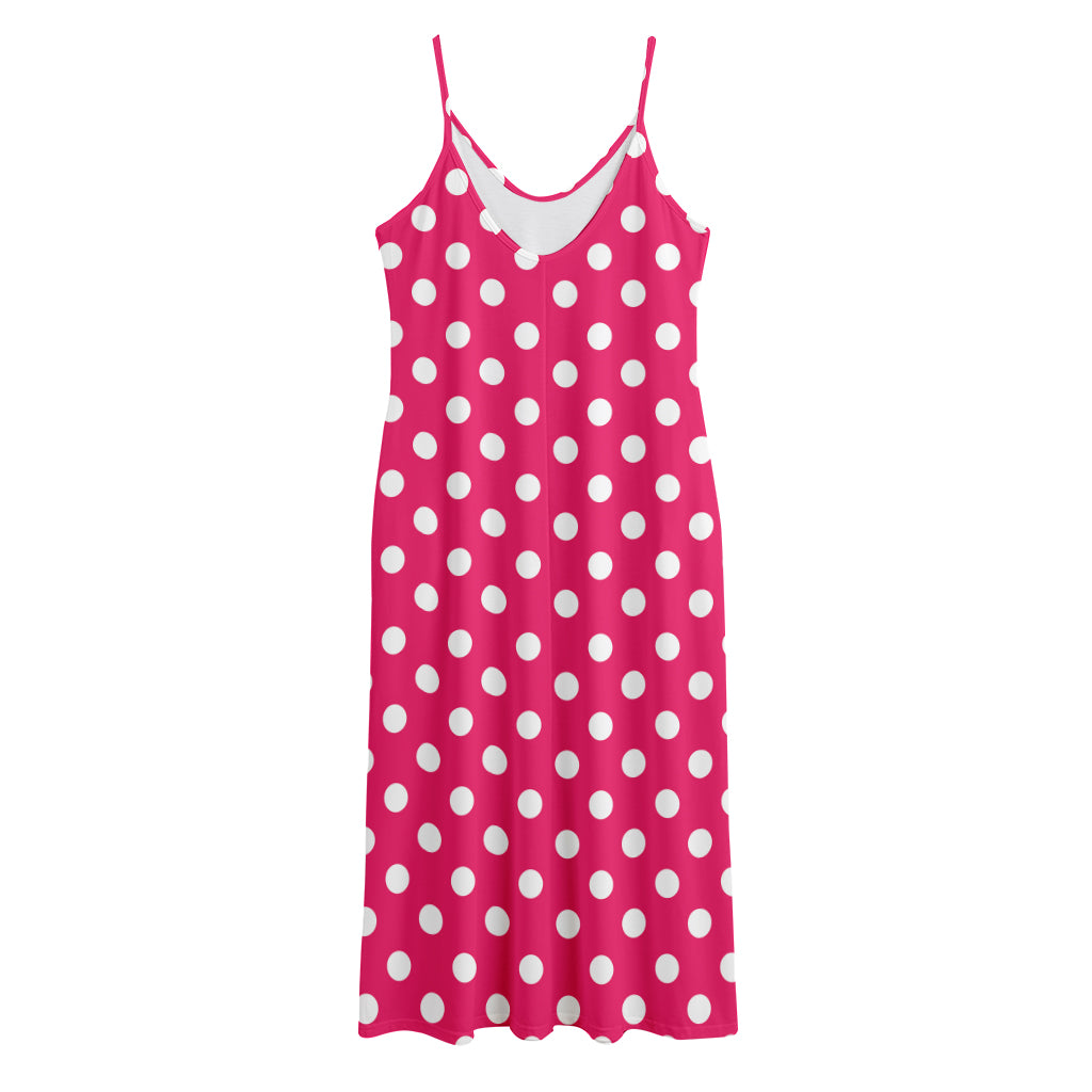 Hot Pink And White Polka Dot Print Jersey Midi Cami Dress