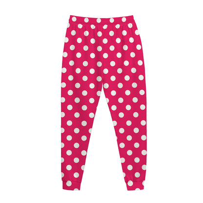 Hot Pink And White Polka Dot Print Jogger Pants