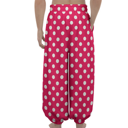 Hot Pink And White Polka Dot Print Lantern Pants