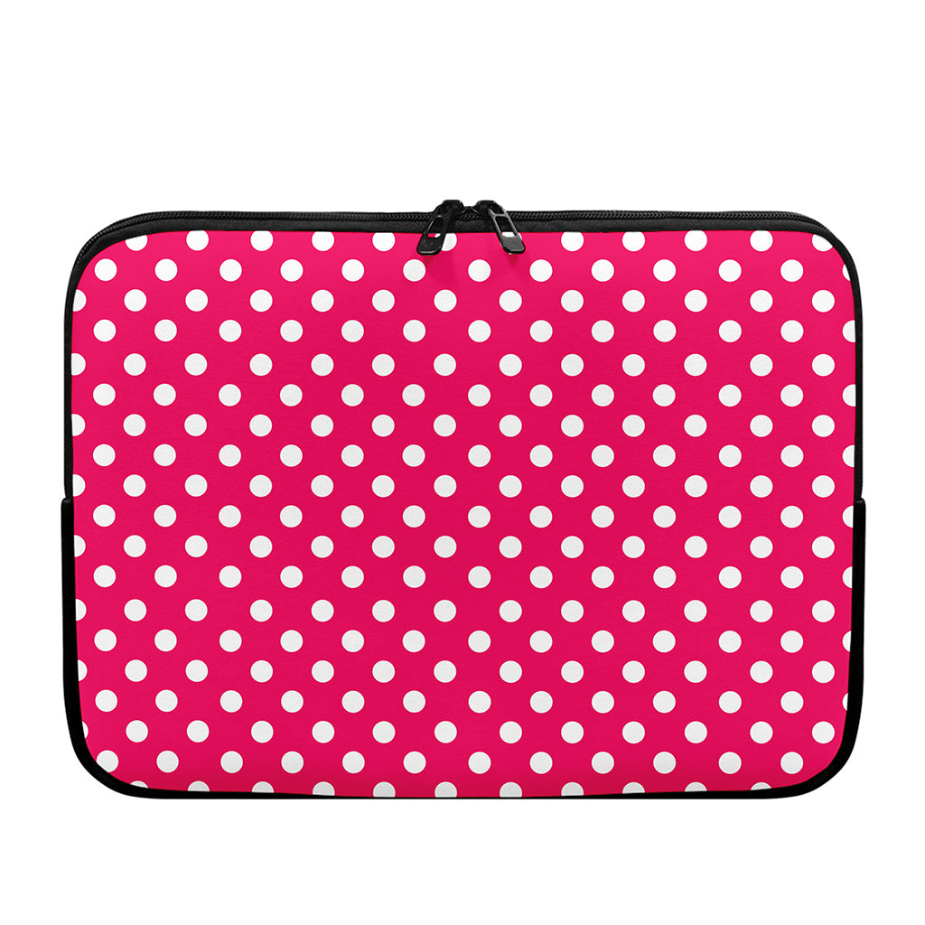 Hot Pink And White Polka Dot Print Laptop Sleeve